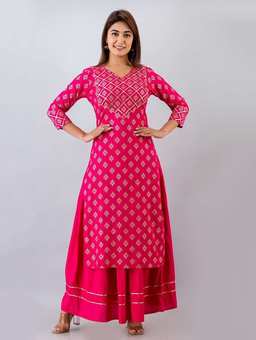 magenta kurta skirt set