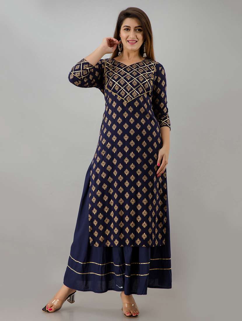 navy viscose kurta skirt  set
