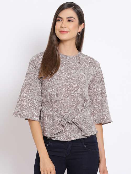 women's grey round neck top - 17715057 -  Standard Image - 0