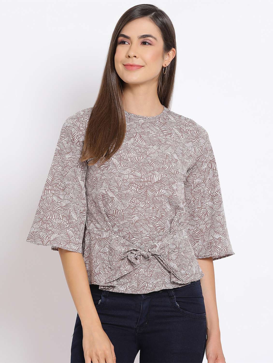 women's grey round neck top - 17715057 -  Zoom Image - 0