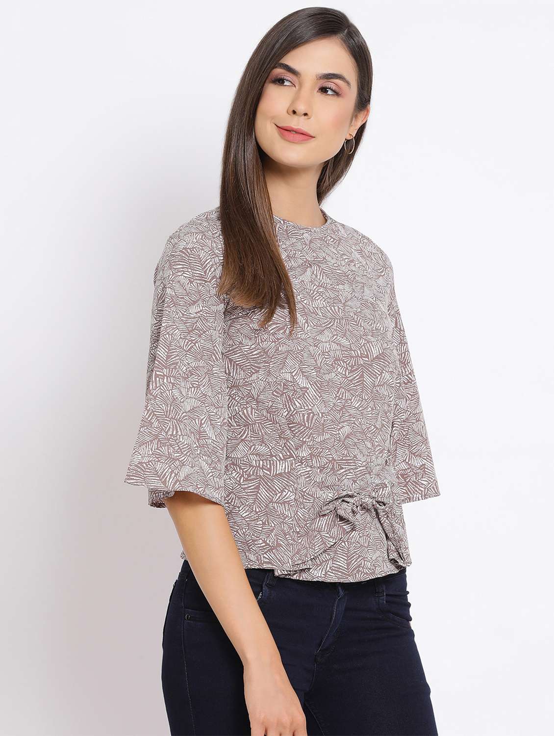 women's grey round neck top - 17715057 -  Standard Image - 1