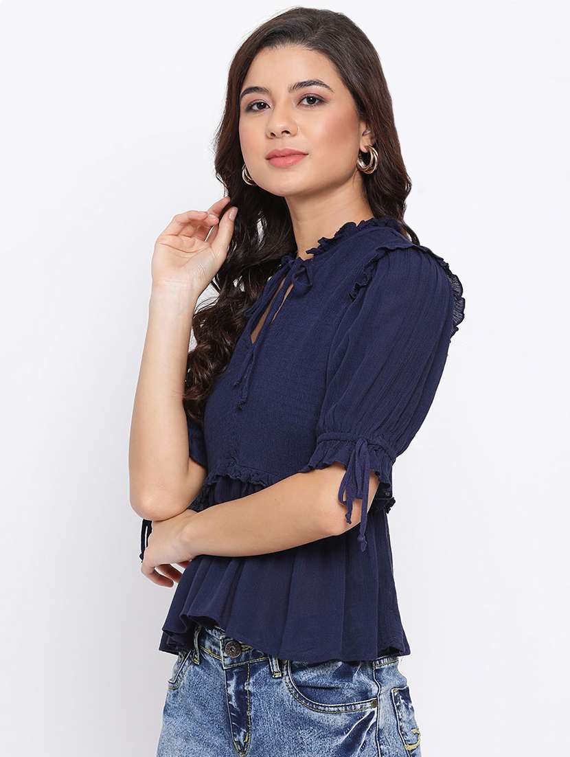women's peplum tie-up neck top - 17715120 -  Standard Image - 1