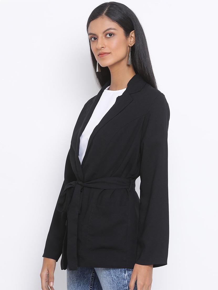 tie front solid blazer - 17715139 -  Standard Image - 1