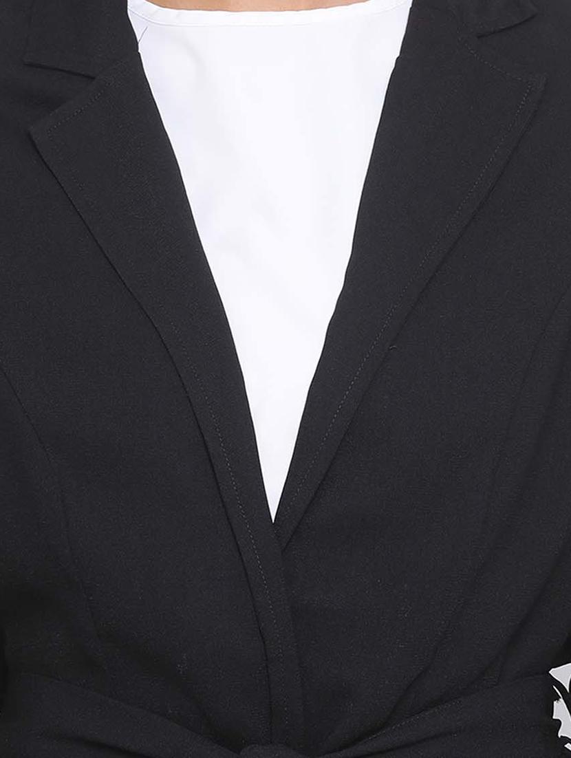 tie front solid blazer - 17715139 - Standard Image - 4