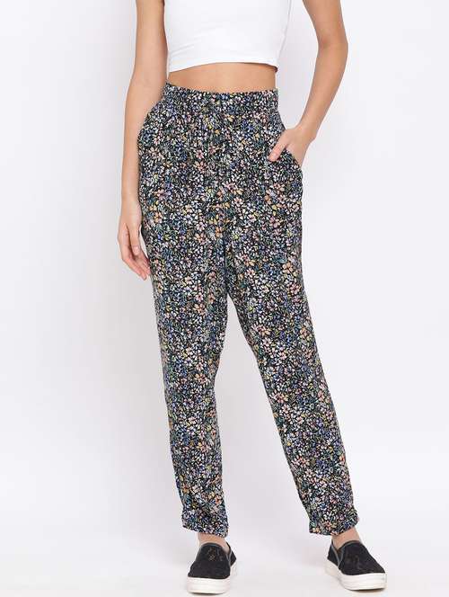 black floral printed flat front trouser - 17715196 -  Standard Image - 0