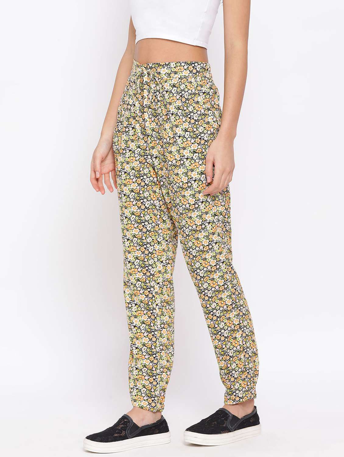 black floral printed flat front trouser - 17715199 -  Standard Image - 1