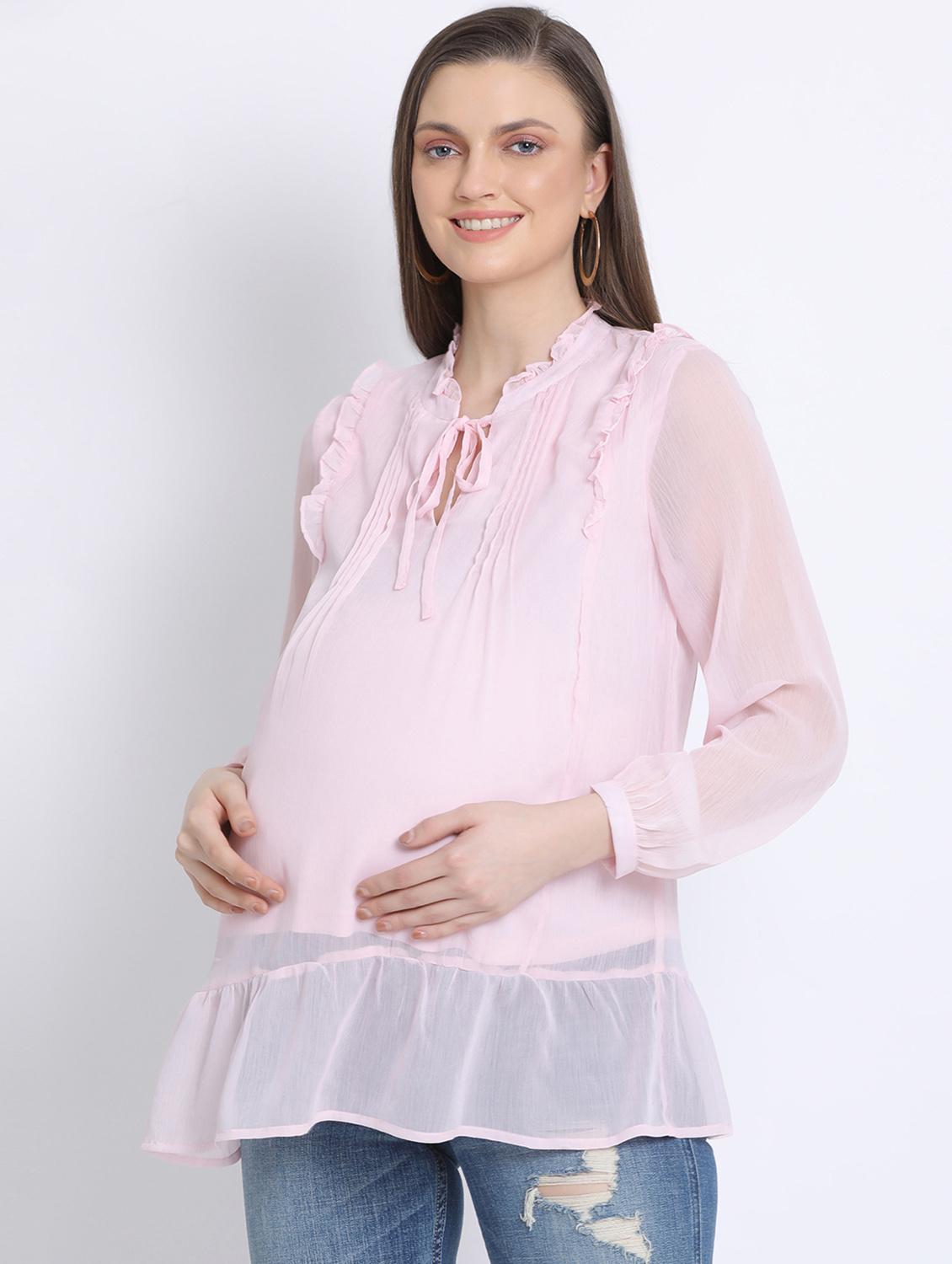 tie up neck solid maternity wear top - 17715216 - Standard Image - 1