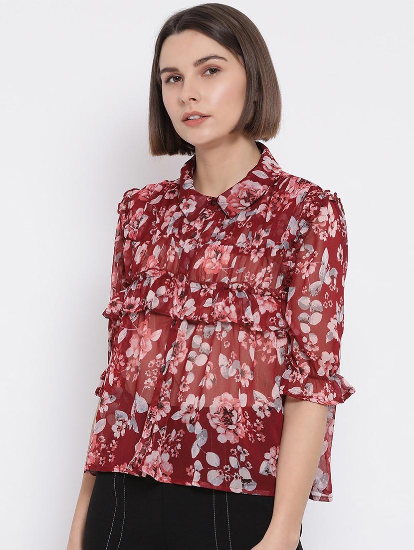 ruffle detail floral top - 17715266 - Standard Image - 1