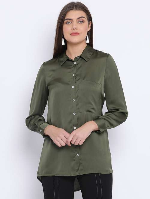 curved hem satin shirt - 17715274 - Standard Image - 0