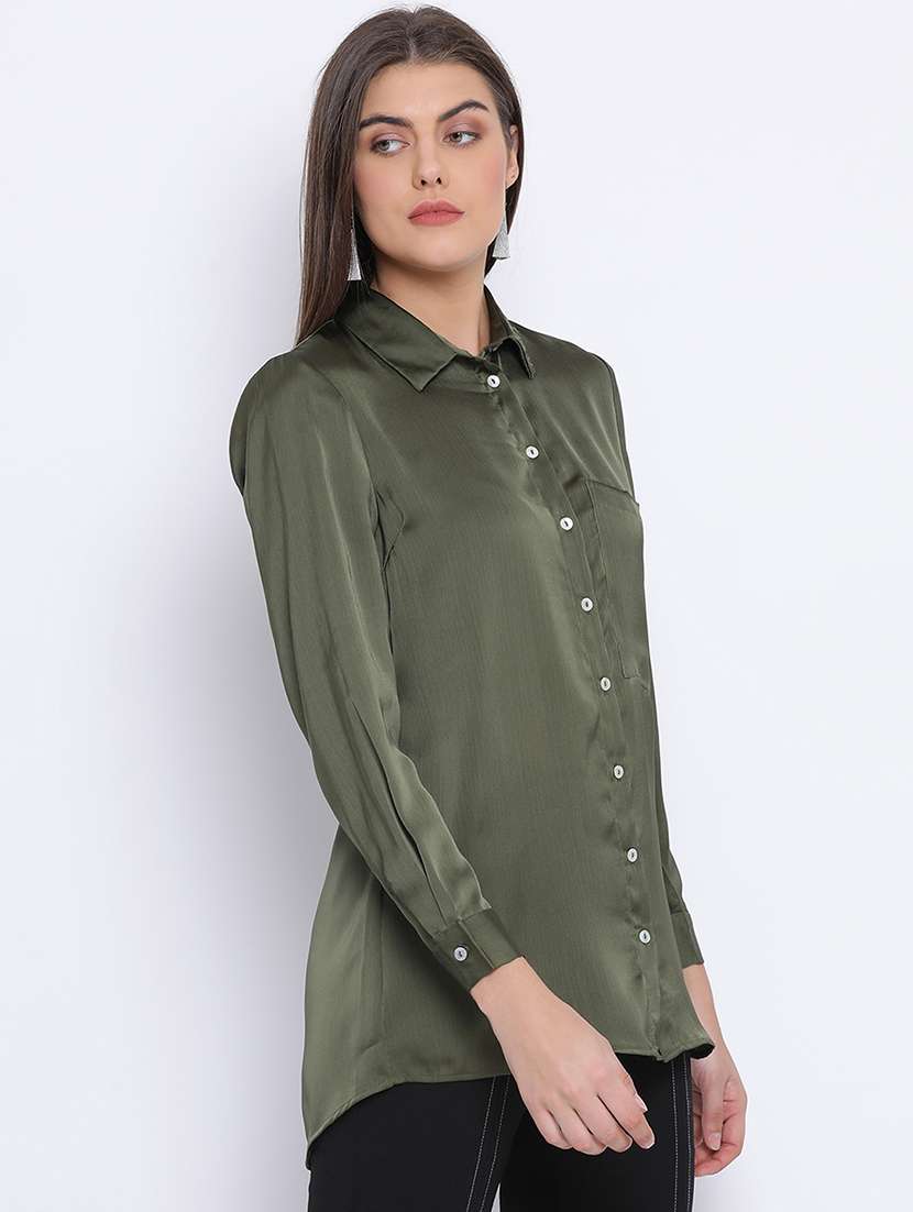 curved hem satin shirt - 17715274 - Standard Image - 1