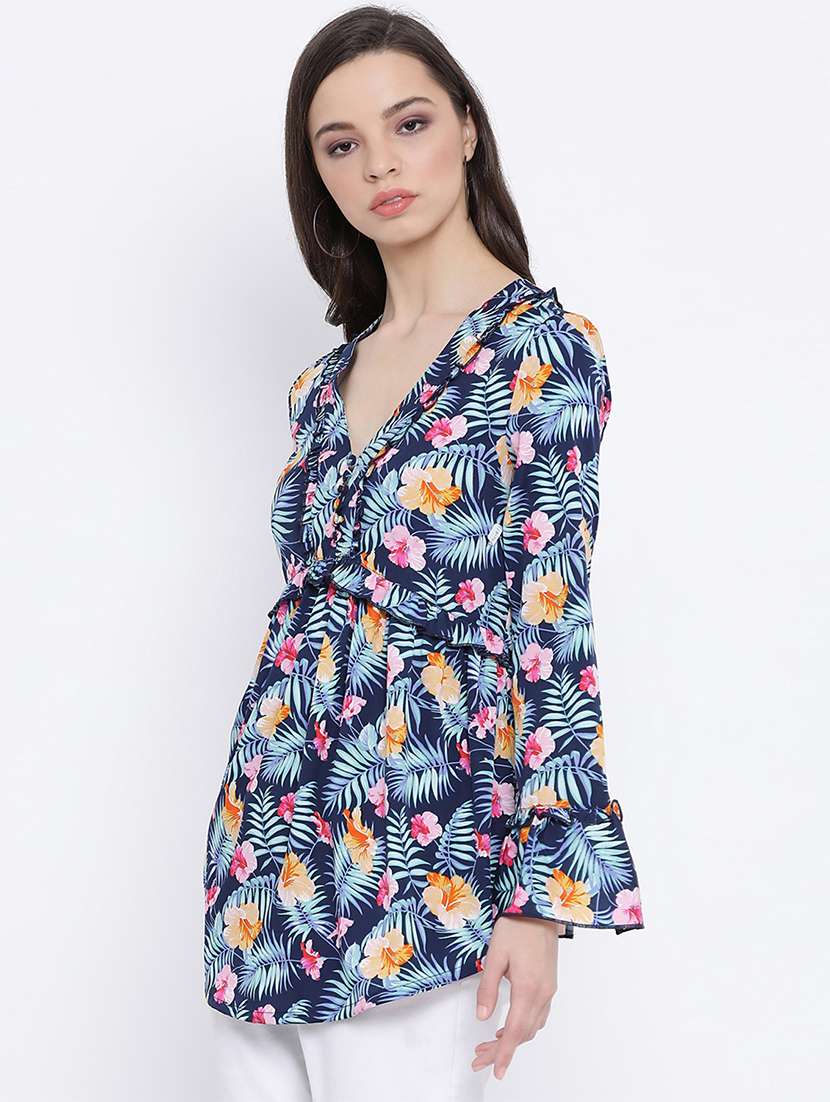 frill detail tropical print tunic - 17715286 - Standard Image - 1