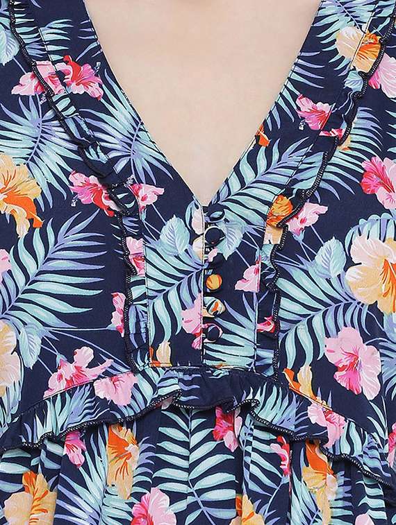 frill detail tropical print tunic - 17715286 - Standard Image - 4