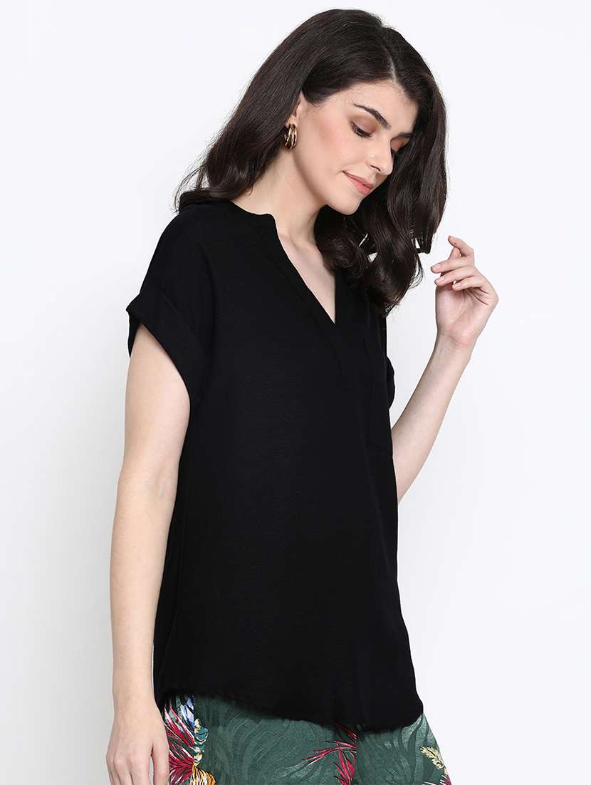 women's straight mandarin neck top - 17715320 -  Standard Image - 1