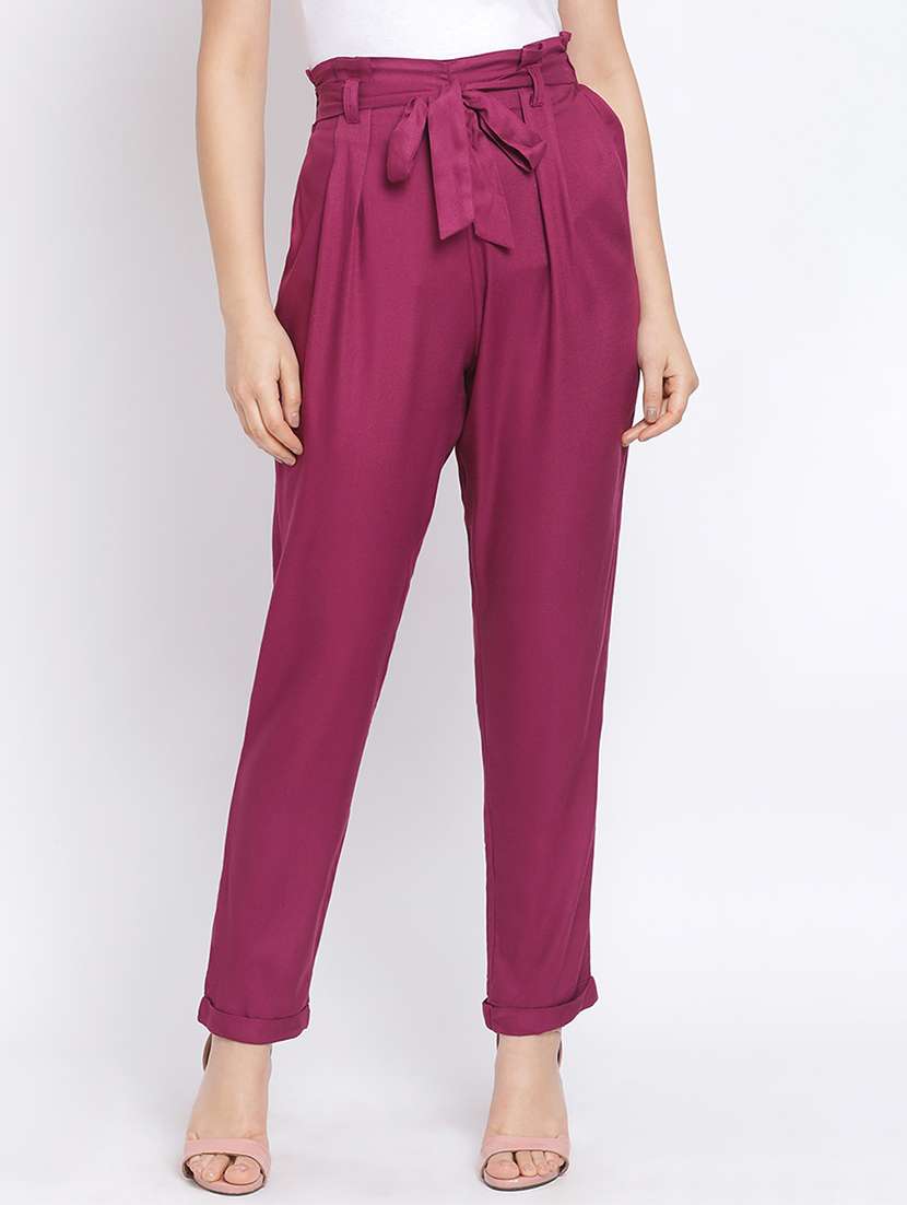 tie front solid pleated trouser 