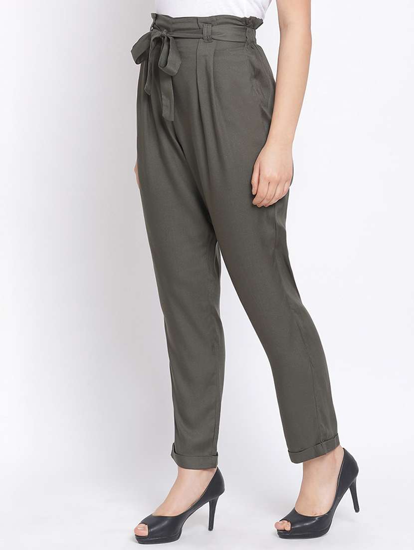 solid olive green pleated trouser - 17715428 -  Standard Image - 1