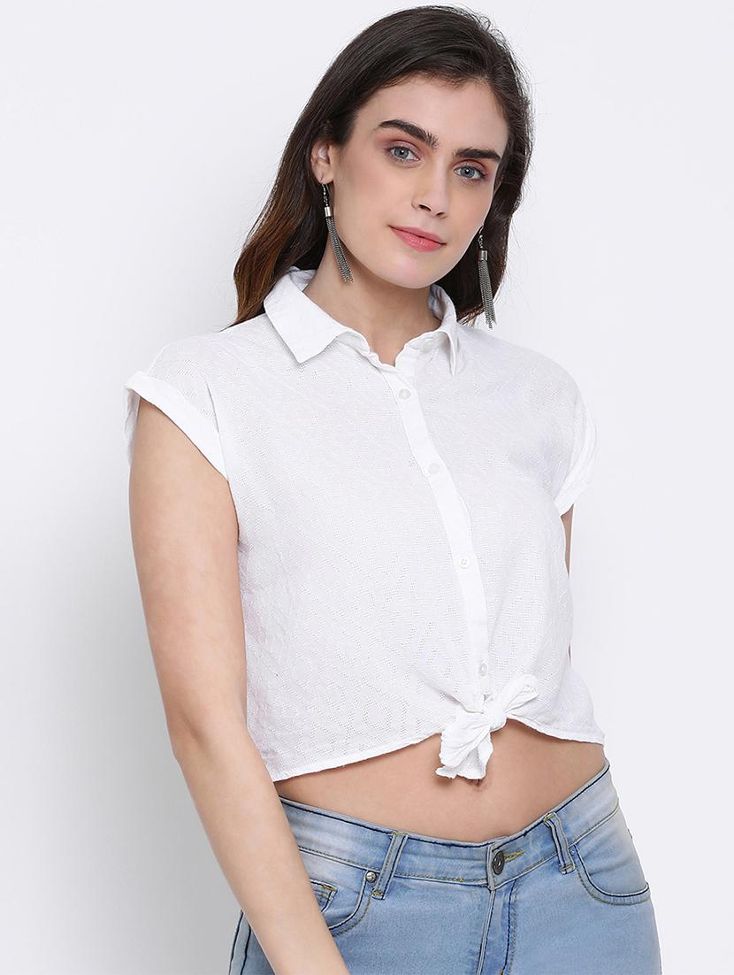 tie front cropped shirt 
