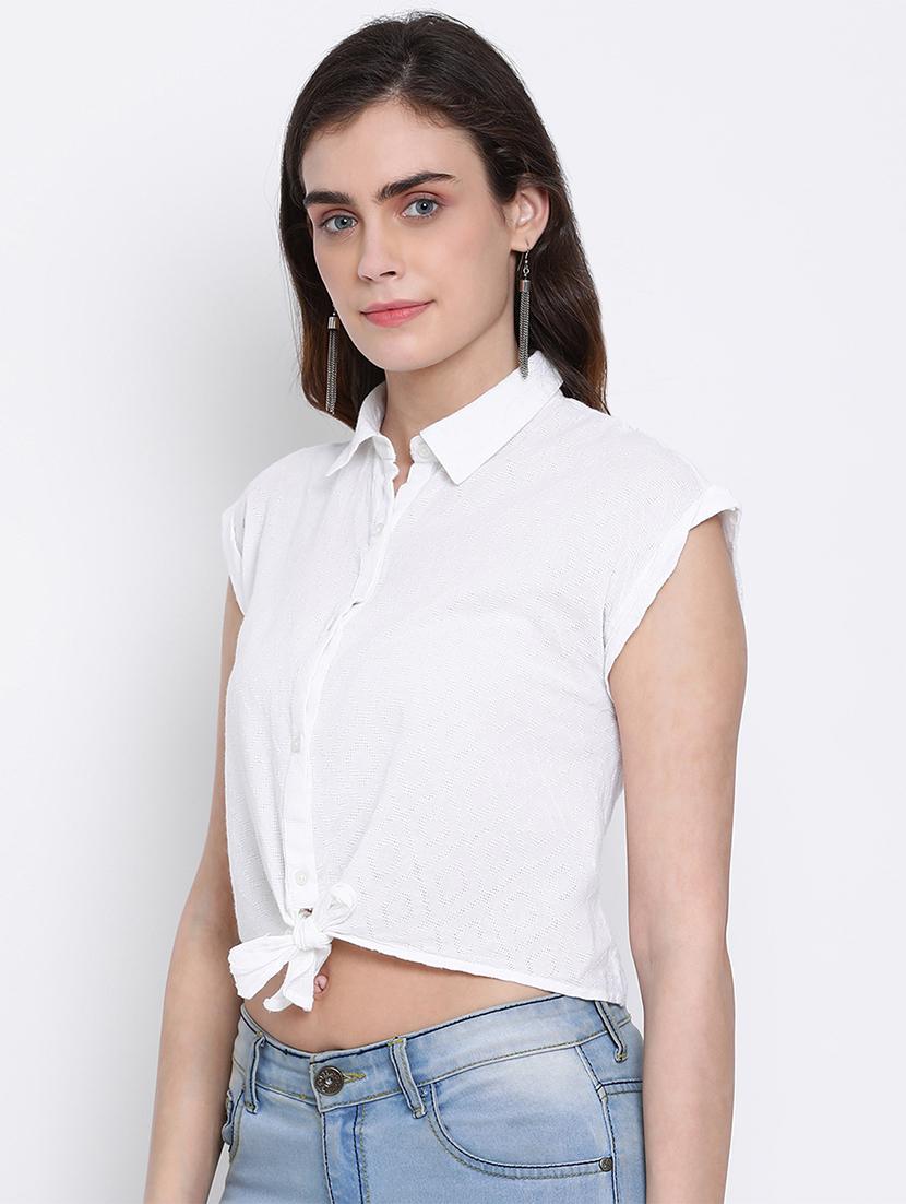 tie front cropped shirt - 17715458 - Standard Image - 1