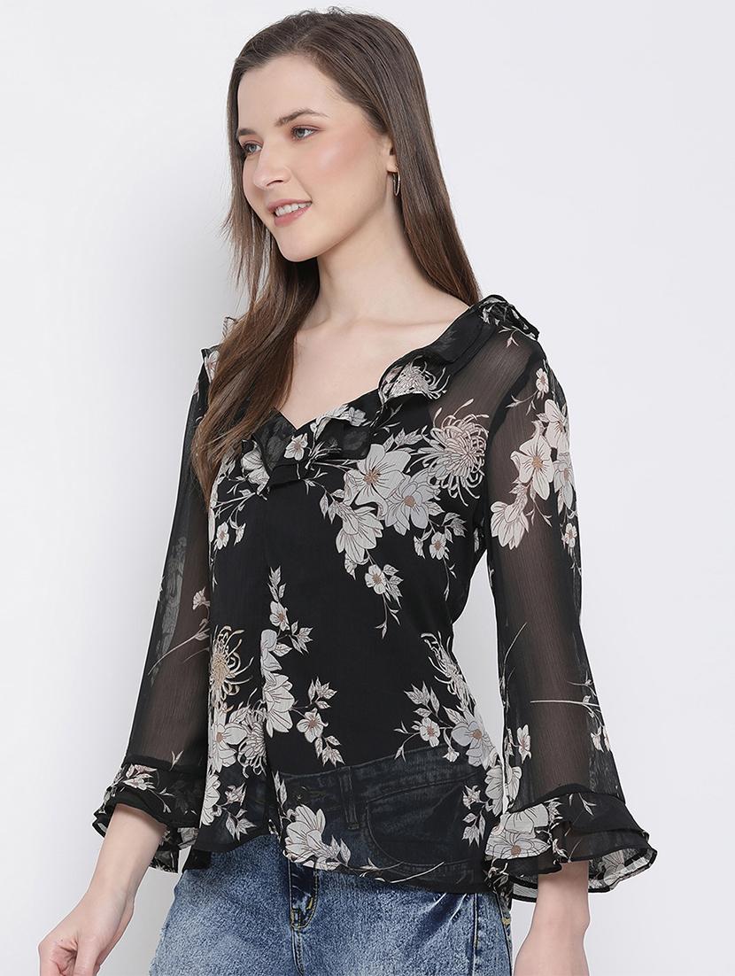 frill detail floral top - 17715474 - Standard Image - 1