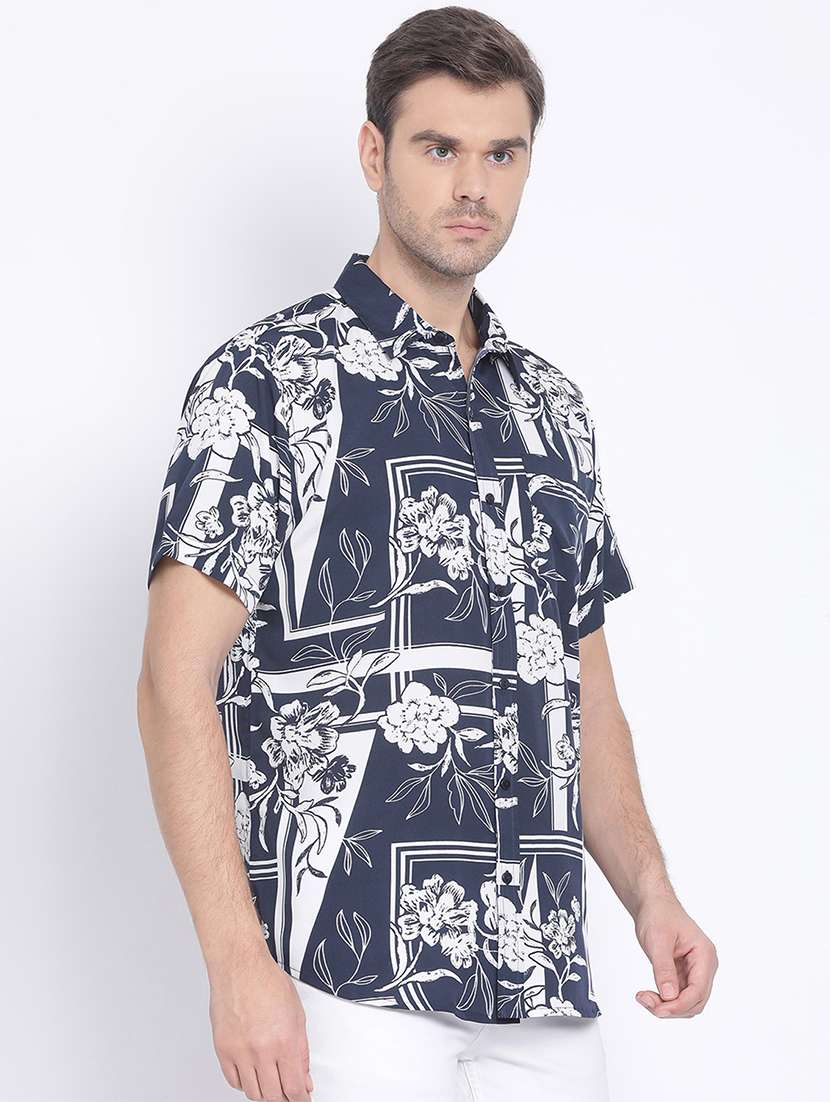 navy blue floral casual shirt - 17715494 -  Standard Image - 1