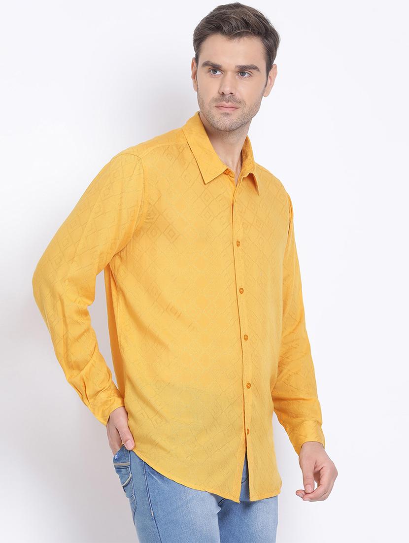 yellow self design casual shirt - 17715502 - Standard Image - 1