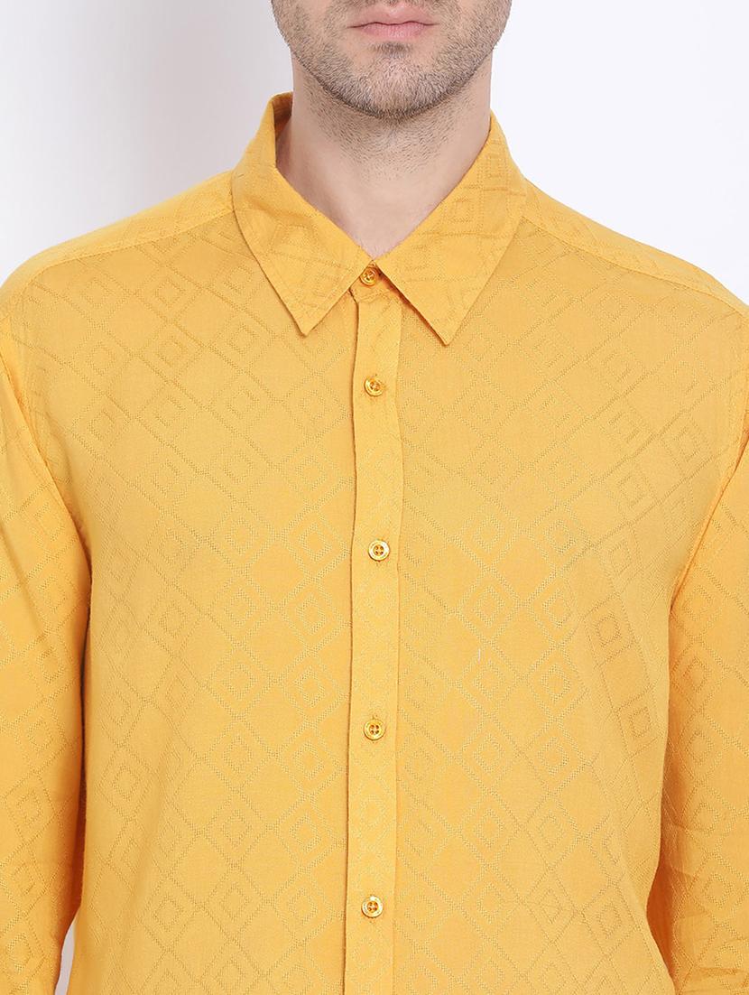 yellow self design casual shirt - 17715502 - Standard Image - 4