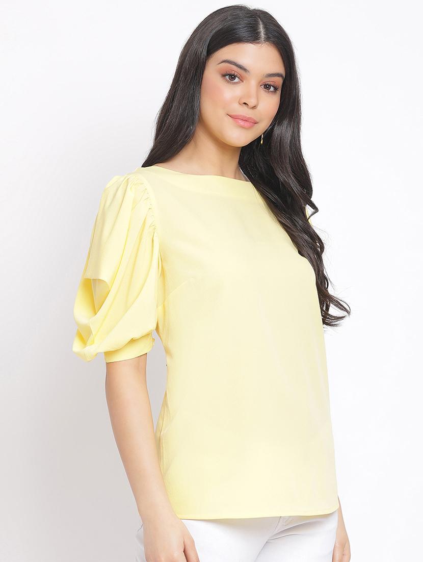 puff sleeves solid top - 17715566 - Standard Image - 1