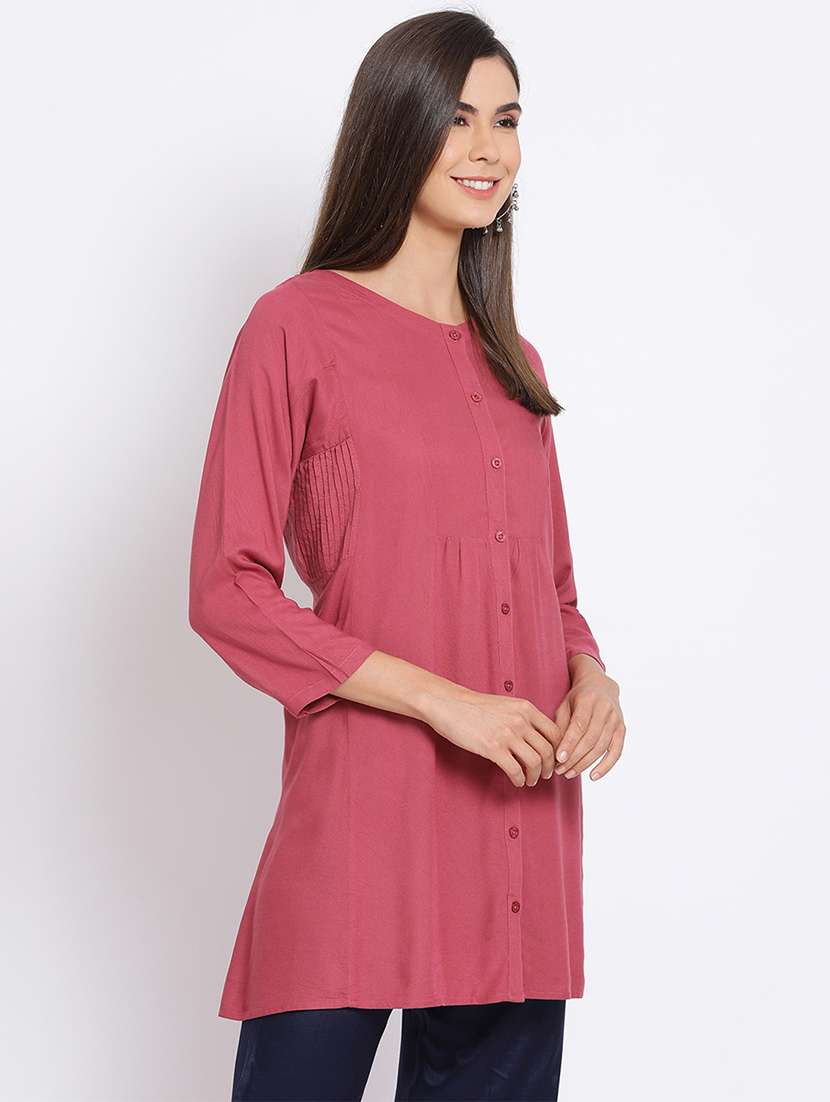 maroon viscose aline tunic - 17715592 -  Standard Image - 1