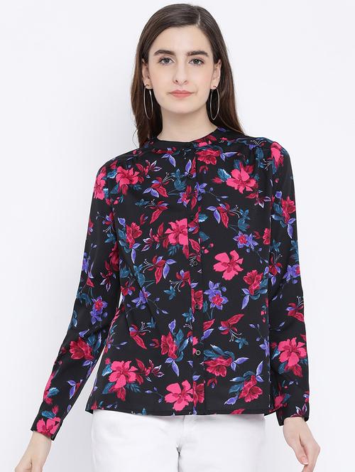 mandarin neck floral shirt - 17715603 - Standard Image - 0