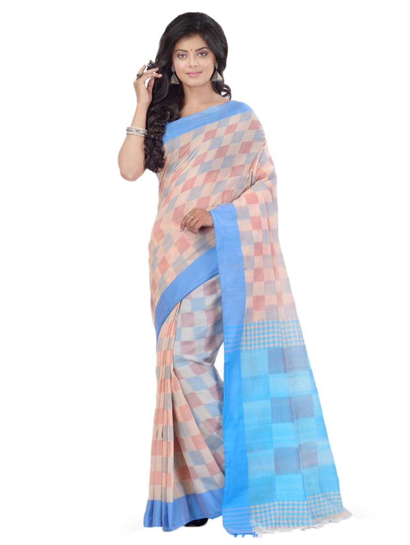 turquoise cotton handloom saree with blouse