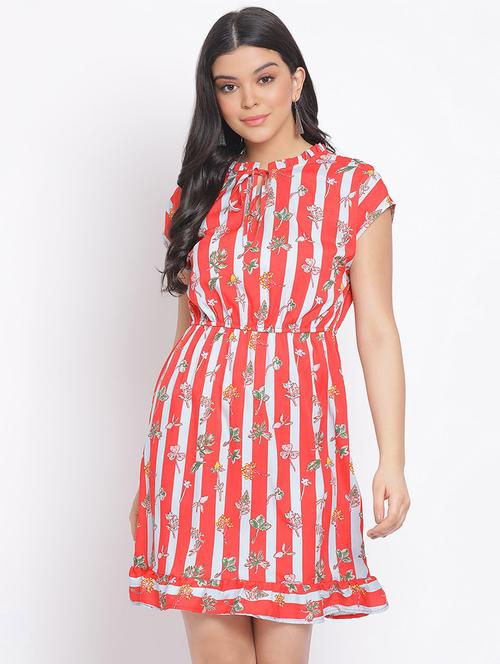 tie up neck striped a-line dress - 17715694 - Standard Image - 0