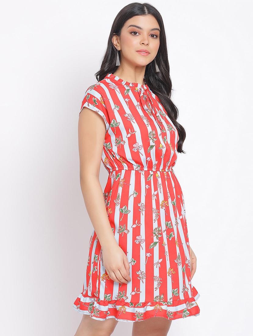 tie up neck striped a-line dress  - 17715694 -  Standard Image - 1
