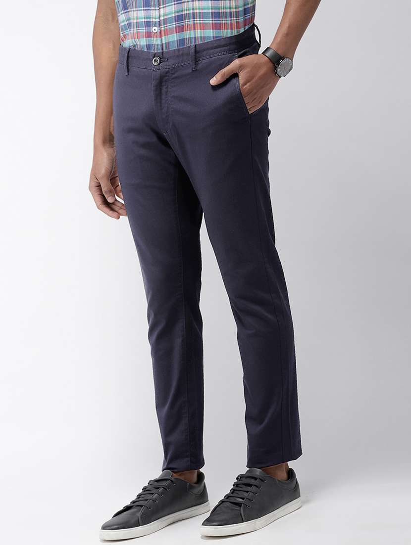 blue solid chinos - 17716056 - Standard Image - 1