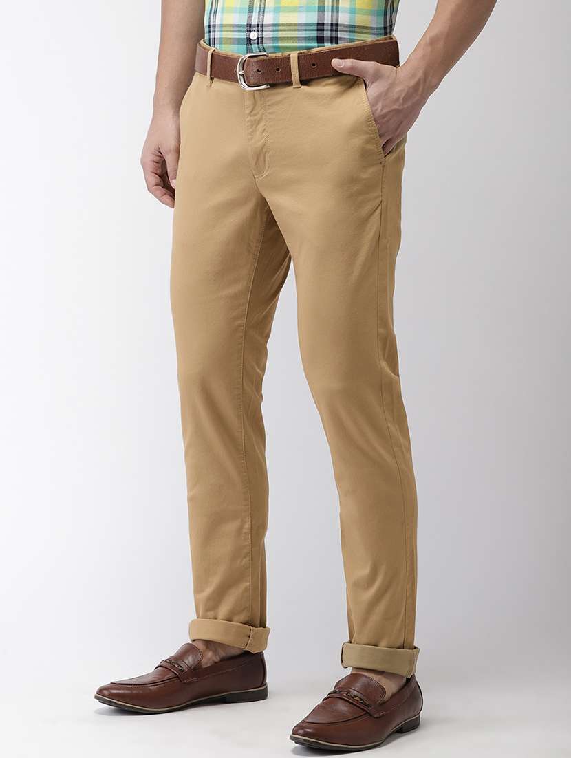 beige solid chinos - 17716057 -  Standard Image - 1