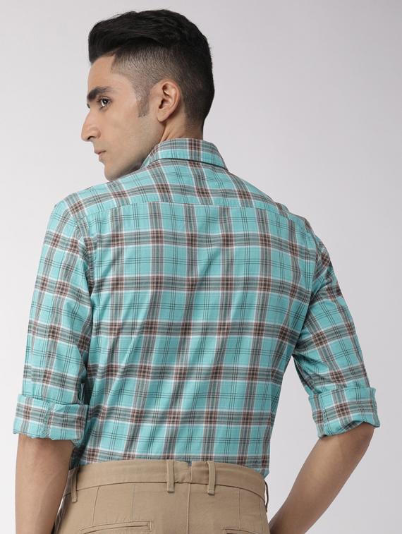 sea green checkered casual shirt - 17716182 - Standard Image - 1