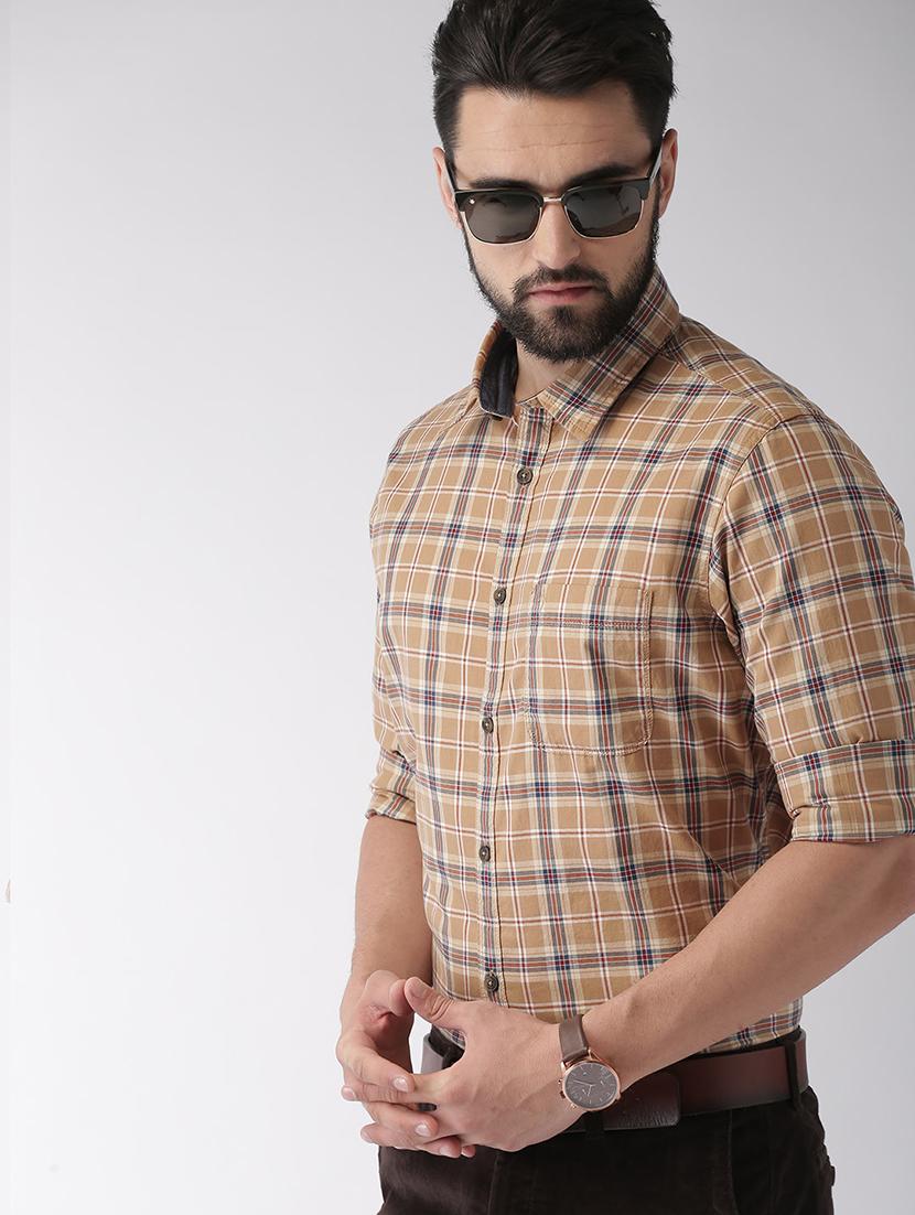 brown checkered casual shirt - 17716212 - Standard Image - 1