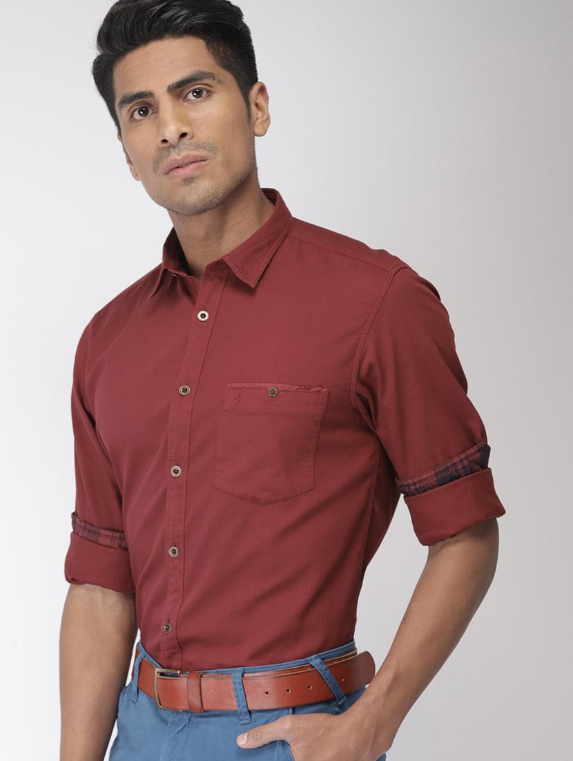 maroon solid casual shirt - 17716264 - Standard Image - 1