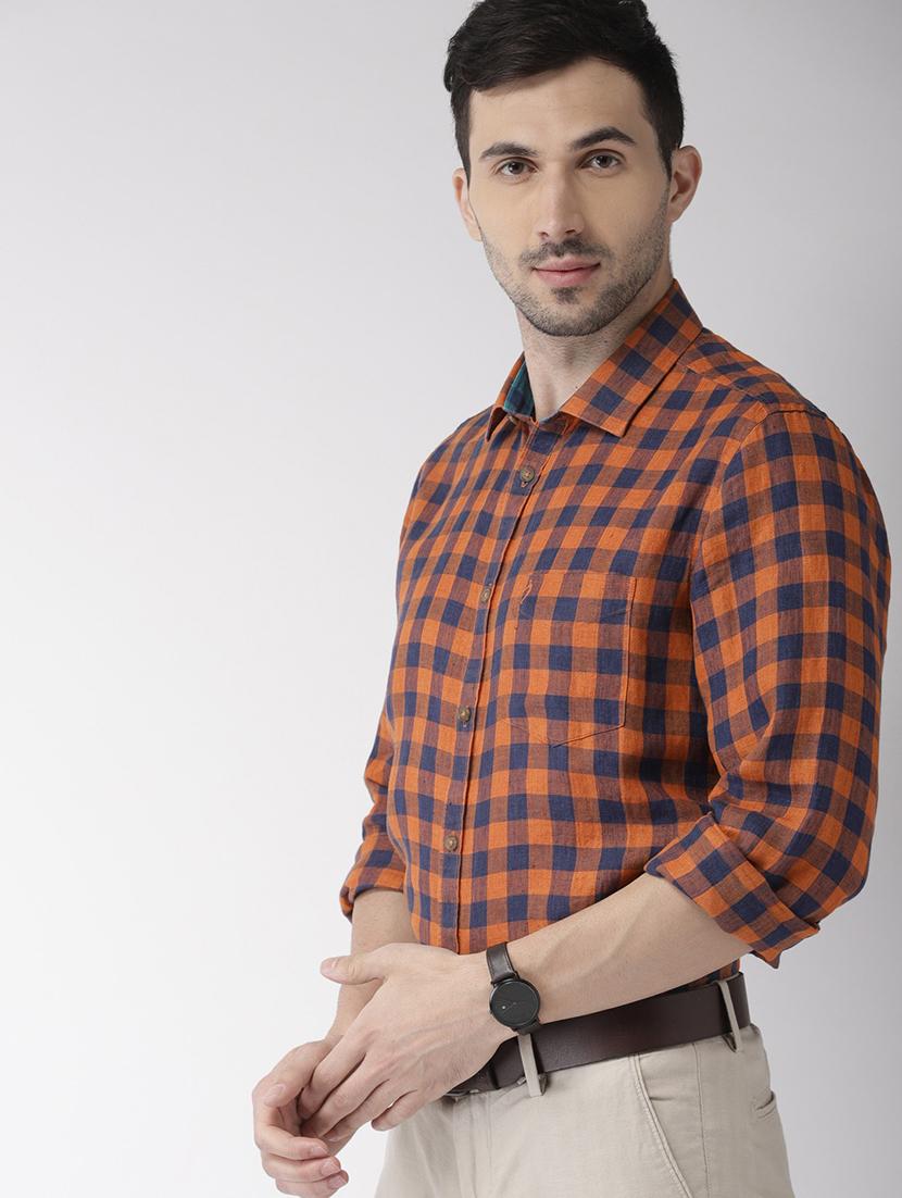 orange checkered casual shirt - 17716312 - Standard Image - 1