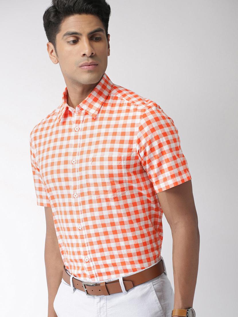 orange checkered casual shirt - 17716366 -  Standard Image - 1