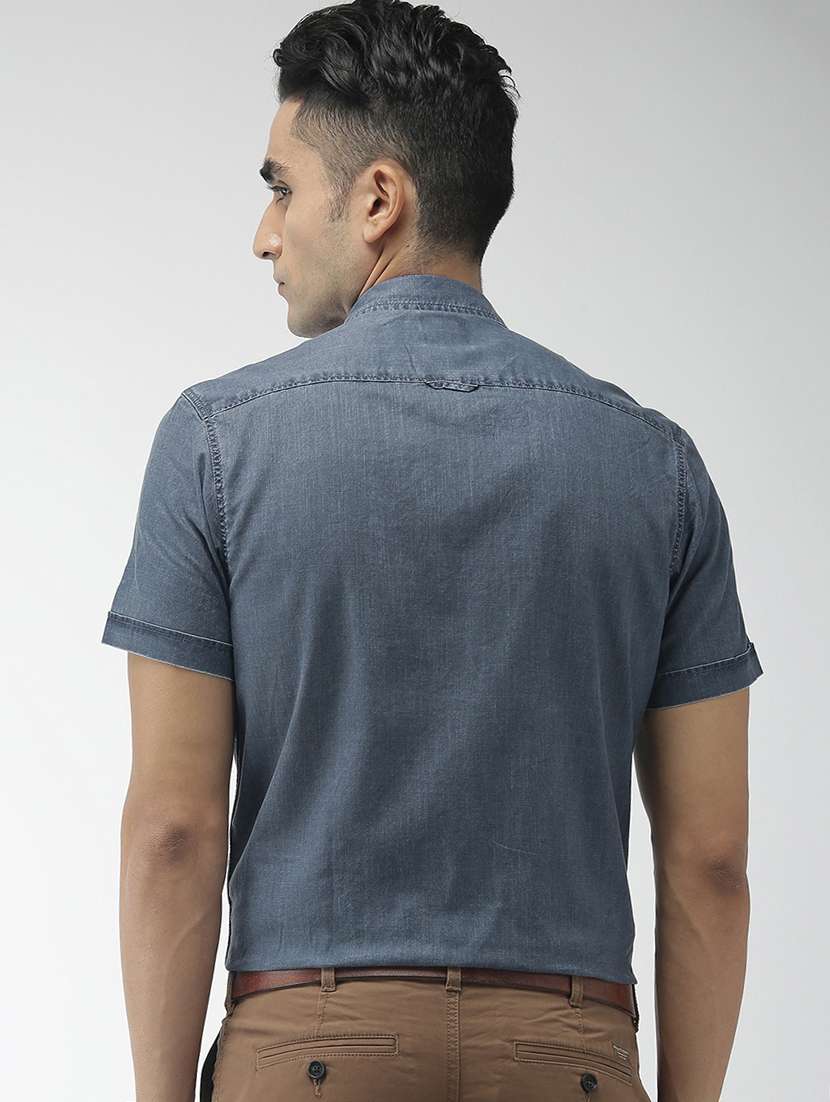 blue solid casual shirt - 17716536 - Standard Image - 1