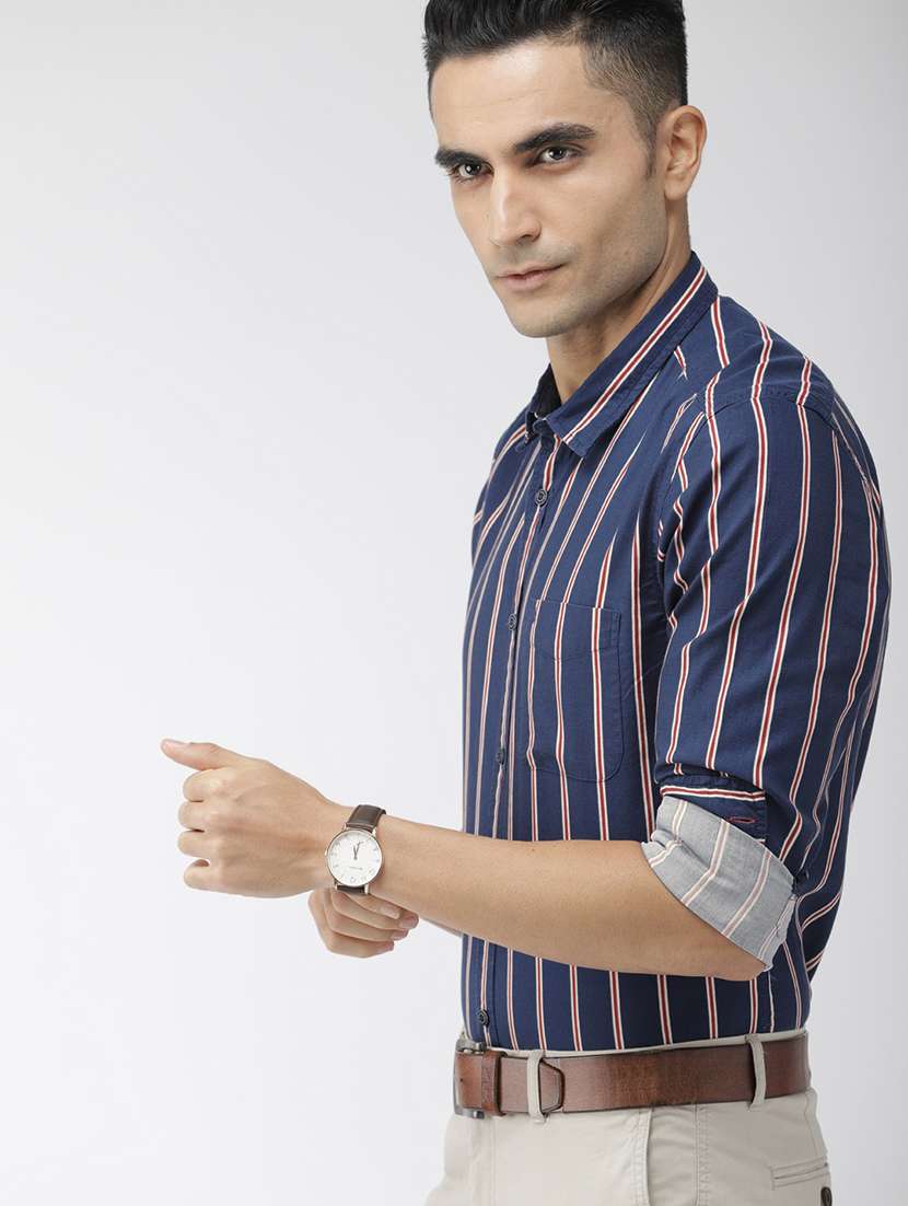 blue striped casual shirt - 17716719 - Standard Image - 1