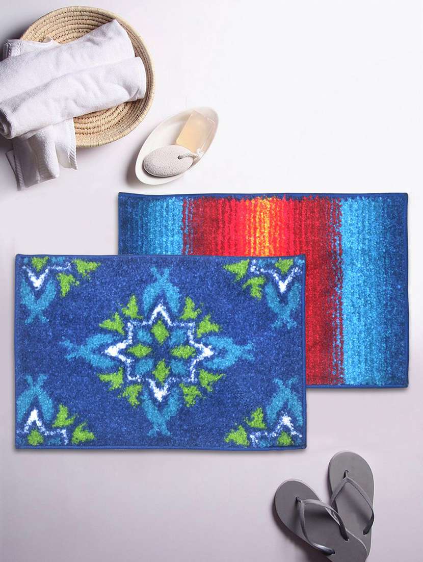 bianca soft-cotton bath mat with rubber back -2pc small (super dry) abstract-blue/green6 blue/green6