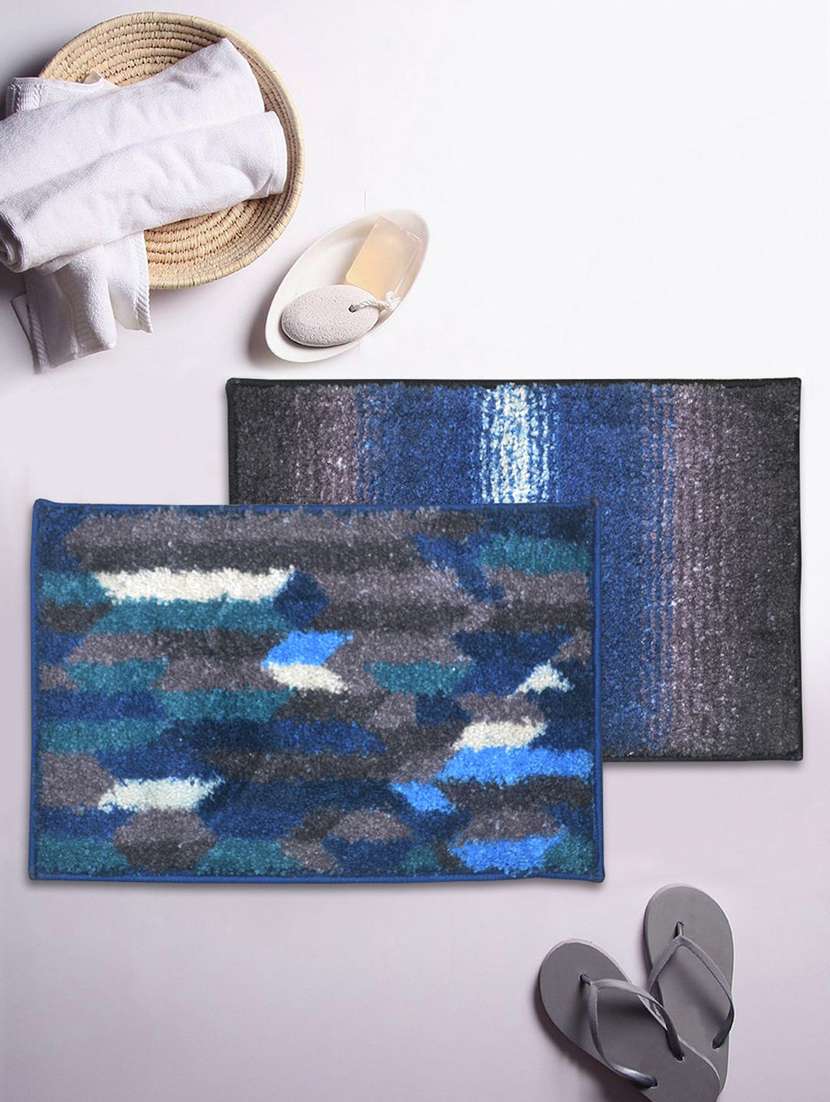 bianca soft-cotton bath mat with rubber back -2pc small (super dry) abstract-blue/grey5 blue/grey8