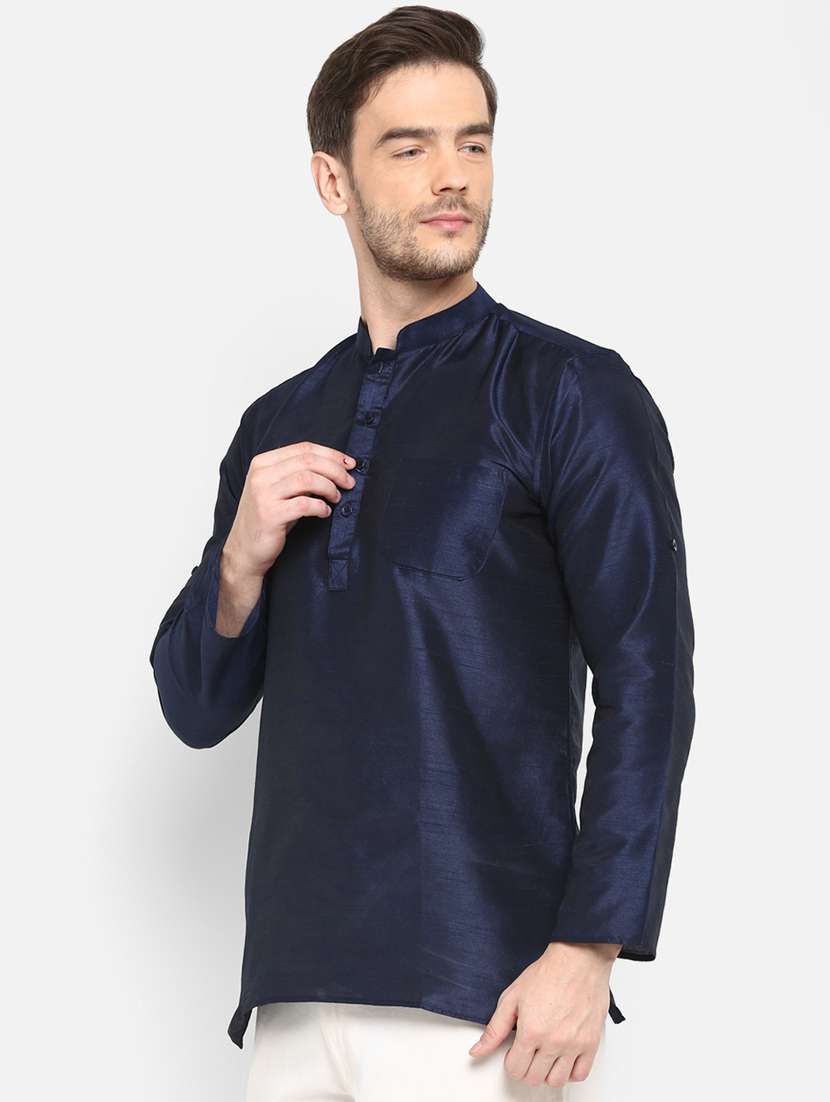 navy blue solid short kurta - 17718752 -  Standard Image - 1