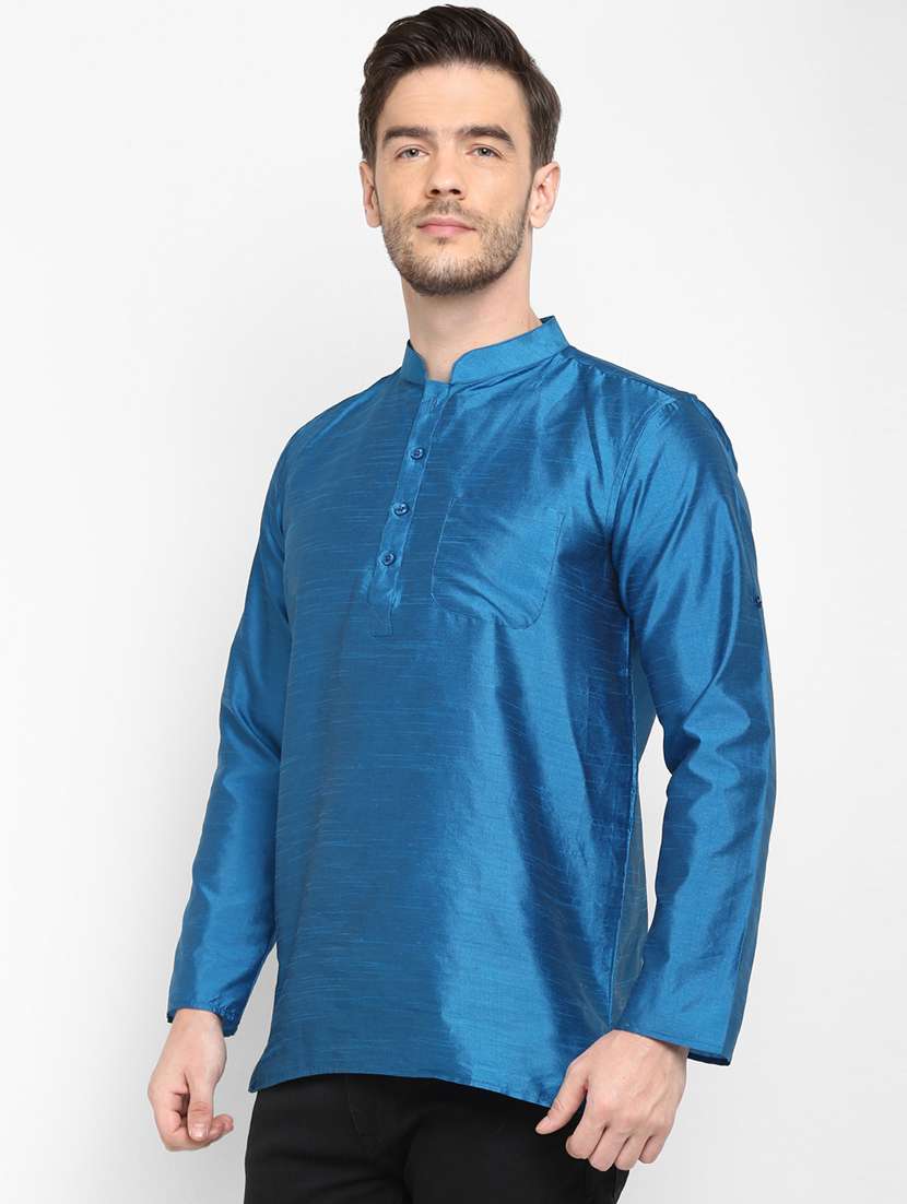 blue solid short kurta - 17718759 -  Standard Image - 1