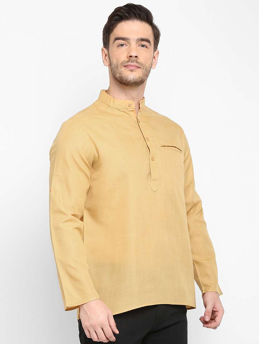 beige solid short kurta - 17718764 -  Standard Image - 1
