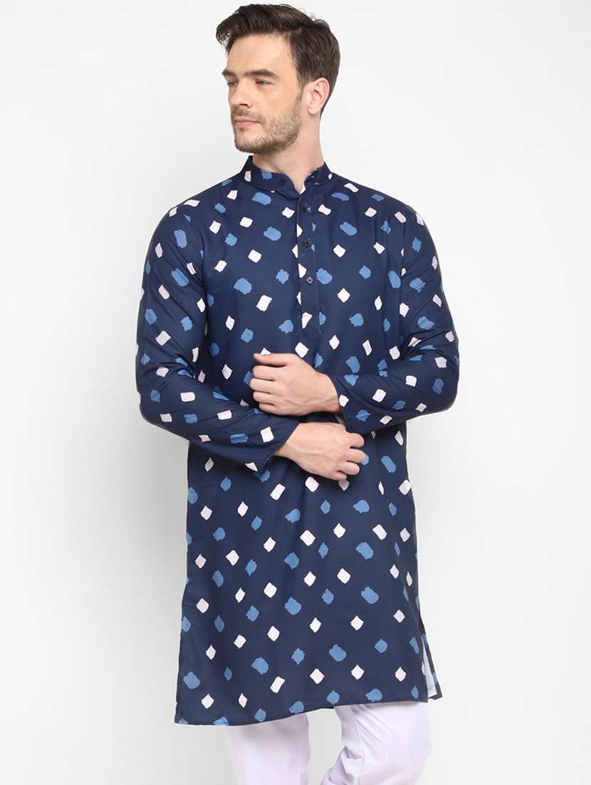 navy blue printed medium length kurta