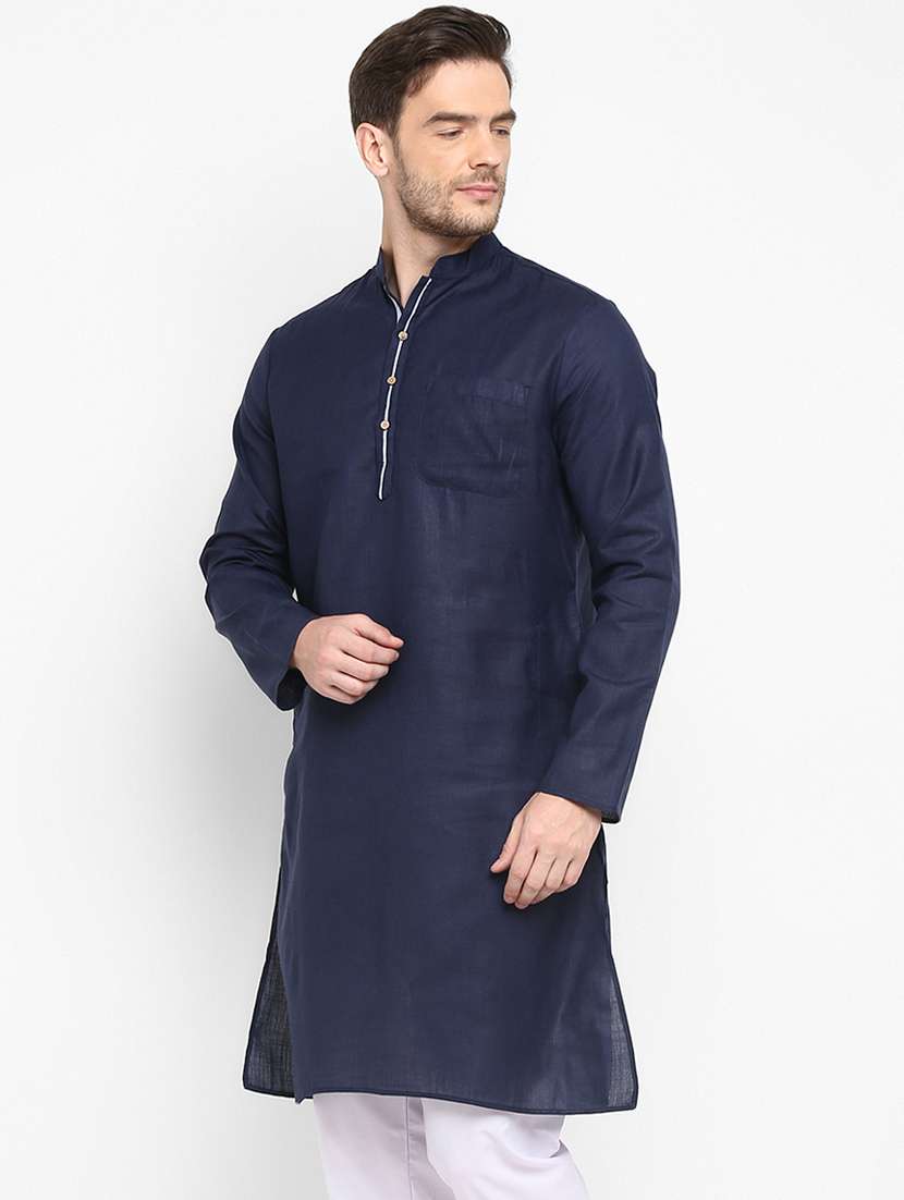 navy blue solid long kurta - 17718797 -  Standard Image - 1
