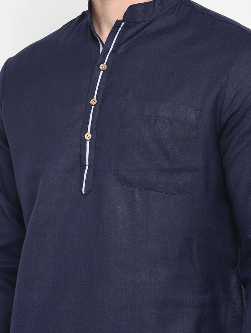 navy blue solid long kurta - 17718797 -  Standard Image - 4
