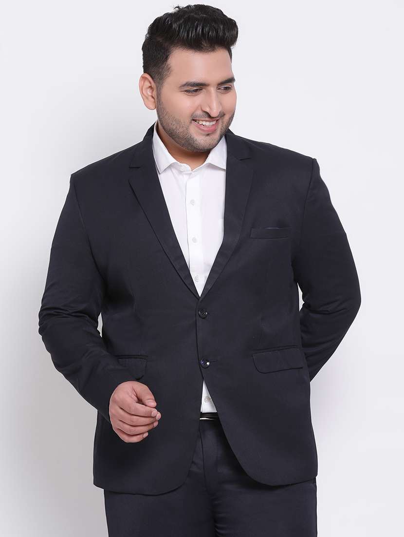 navy blue solid single breasted casual blazer