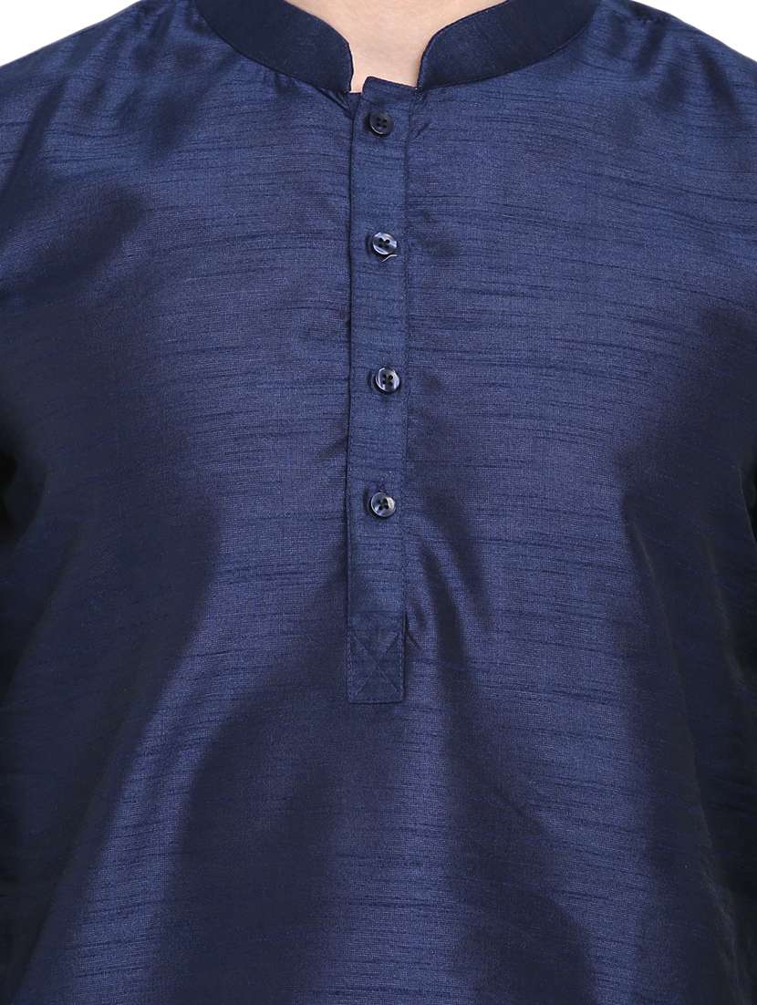 navy blue solid silk blend long kurta - 17718856 -  Standard Image - 4